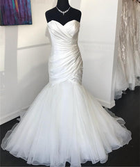 Sexy Ruched Sweetheart Organza Layered Mermaid Wedding Dresses 2018