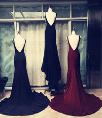 Sexy Open Back Long Jersey Mermaid Evening Dresses Court Train Prom Gowns