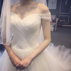Ruched Sweetheart Off The Shoulder Tulle Ball Gown Wedding Dresses