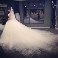 Ruched Sweetheart Off The Shoulder Tulle Ball Gown Wedding Dresses