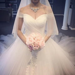 Ruched Sweetheart Off The Shoulder Tulle Ball Gown Wedding Dresses