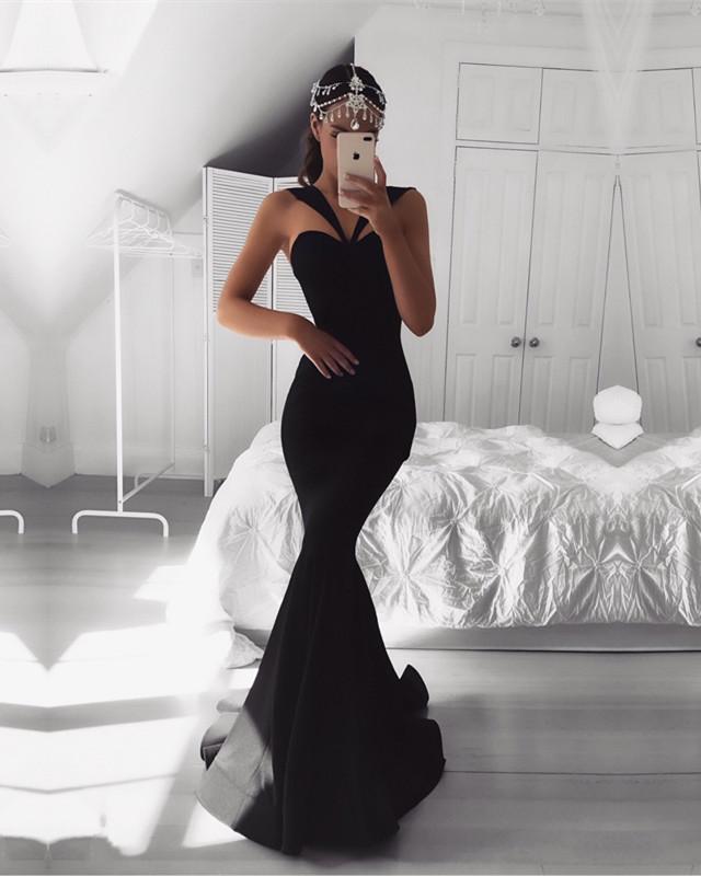 Sleeveless Long Satin Mermaid Prom Dresses Open Back