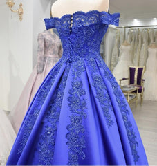 Off Shoulder Long Satin Evening Dresses Lace Embroidery