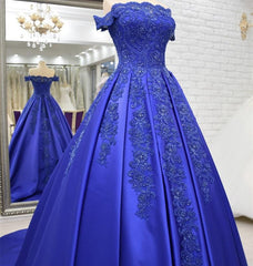 Off Shoulder Long Satin Evening Dresses Lace Embroidery