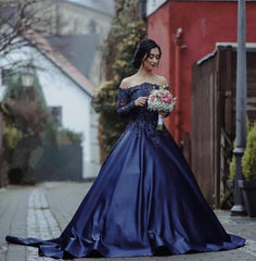 Lace Beaded Long Sleeves Ball Gowns Off Shoulder Wedding Dresses