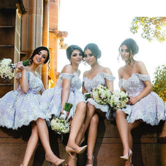 Short Lace V-neck Off The Shoulder Bridesmaid Dresses For Wedding Party