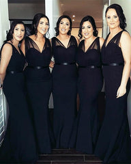 Sexy Pleated Tulle Long V-neck Empire Waistline Bridesmaid Dresses Mermaid
