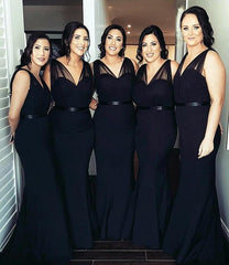 Sexy Pleated Tulle Long V-neck Empire Waistline Bridesmaid Dresses Mermaid