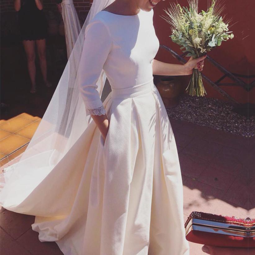 Romantic A-line Long Sleeves Open Back Satin Wedding Dresses 2018