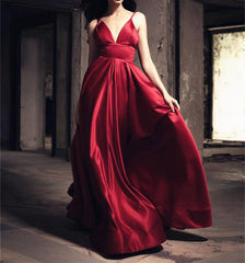 Sexy Long Satin V-neck Prom Dresses 2018 Evening Gowns