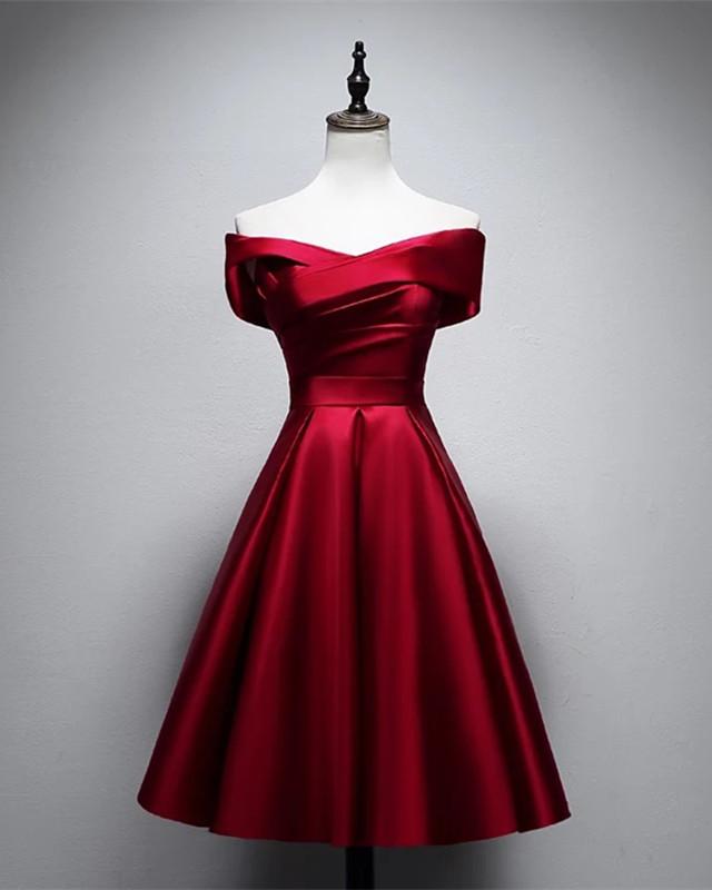 Short A-line Off The Shoulder Satin Bridesmaid Dresses