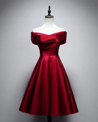 Elegant Off Shoulder Satin Knee Length Bridesmaid Dresses