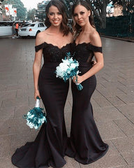 Mermaid Off-The-Shoulder Long Court Train Bridesmaid Dresses Lace Appliques