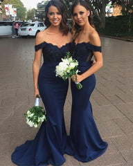 Mermaid Off-The-Shoulder Long Court Train Bridesmaid Dresses Lace Appliques
