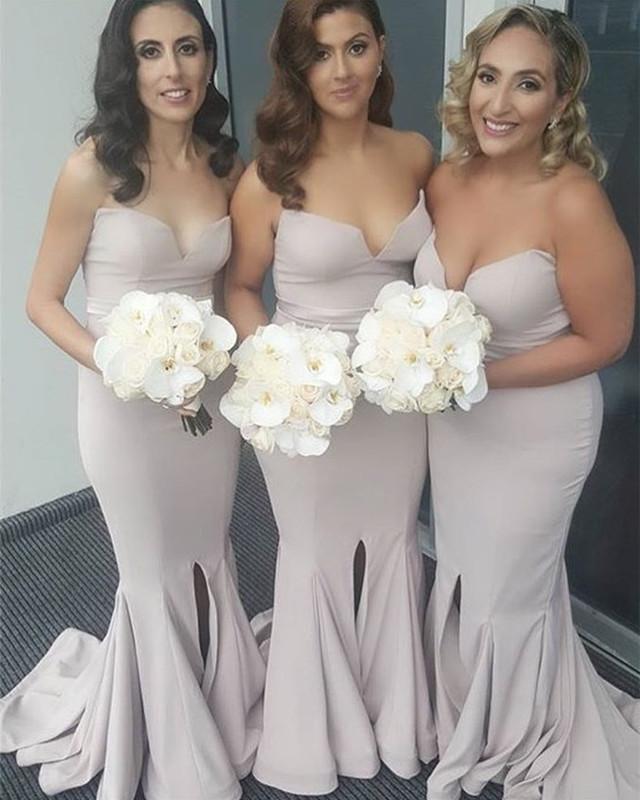 Sexy Strapless Bodice Corset Long Mermaid Split Evening Gown Dresses 2018