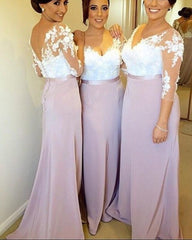 Modest 3/4 Sleeves Floor Length Bridesmaid Dresses Lace Appliques