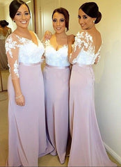 Modest 3/4 Sleeves Floor Length Bridesmaid Dresses Lace Appliques