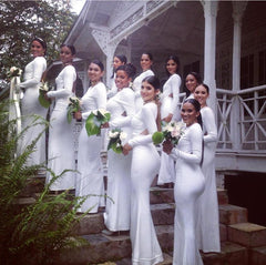 White Jersey Long Sleeves Mermaid Backless Bridesmaid Dresses