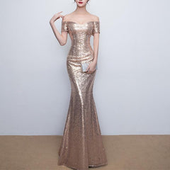 V-neck Off The Shoulder Long Sequin Mermaid Bridesmaid Dresses