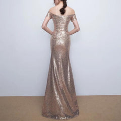 V-neck Off The Shoulder Long Sequin Mermaid Bridesmaid Dresses