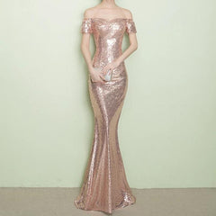 V-neck Off The Shoulder Long Sequin Mermaid Bridesmaid Dresses