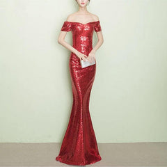 V-neck Off The Shoulder Long Sequin Mermaid Bridesmaid Dresses