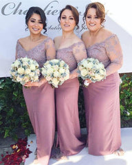 Sheer Long Sleeves V-neck Mermaid Bridesmaid Dresses Plus Size