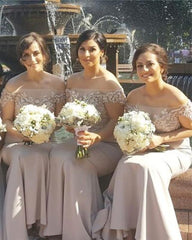 Off The Shoulder Long Mermaid Bridesmaid Dresses Lace Beaded Evening Gowns