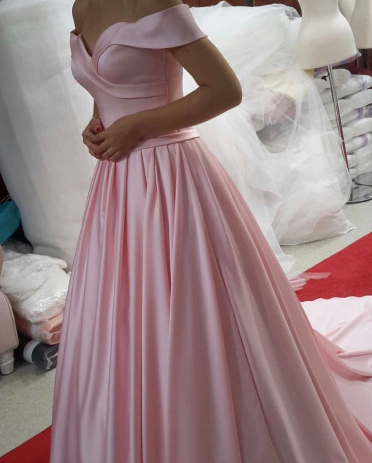 Off Shoulder Long Satin Prom Evening Dresses