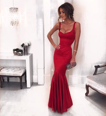 Mermaid  V Neck Satin Slit Formal Dresses