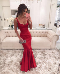 Mermaid  V Neck Satin Slit Formal Dresses