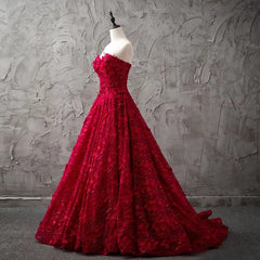 Romantic Burgundy Lace Embroidery Sweetheart Wedding Dresses Princess