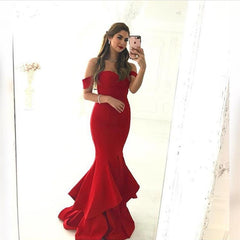 Sweetheart Off The Shoulder Long Satin Ruffles Mermaid Evening Dresses