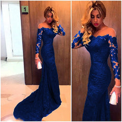 Sheer Neckline Long Sleeves Lace Prom Dresses Mermaid Evening Gowns