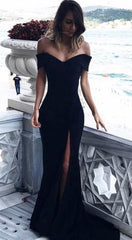 Charming V-neck Off Shoulder Mermaid Prom Dresses 2018 Leg Slit Evening Gowns