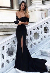 Charming V-neck Off Shoulder Mermaid Prom Dresses 2018 Leg Slit Evening Gowns
