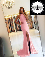 Long Jersey Backless Mermaid Prom Dresses Leg Slit