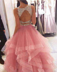 Exquisite Sequin Beaded Organza Ruffles Prom Dresses Two Piece