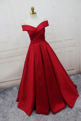 Amazing V-neck Off The Shoulder Long Satin Evening Gowns