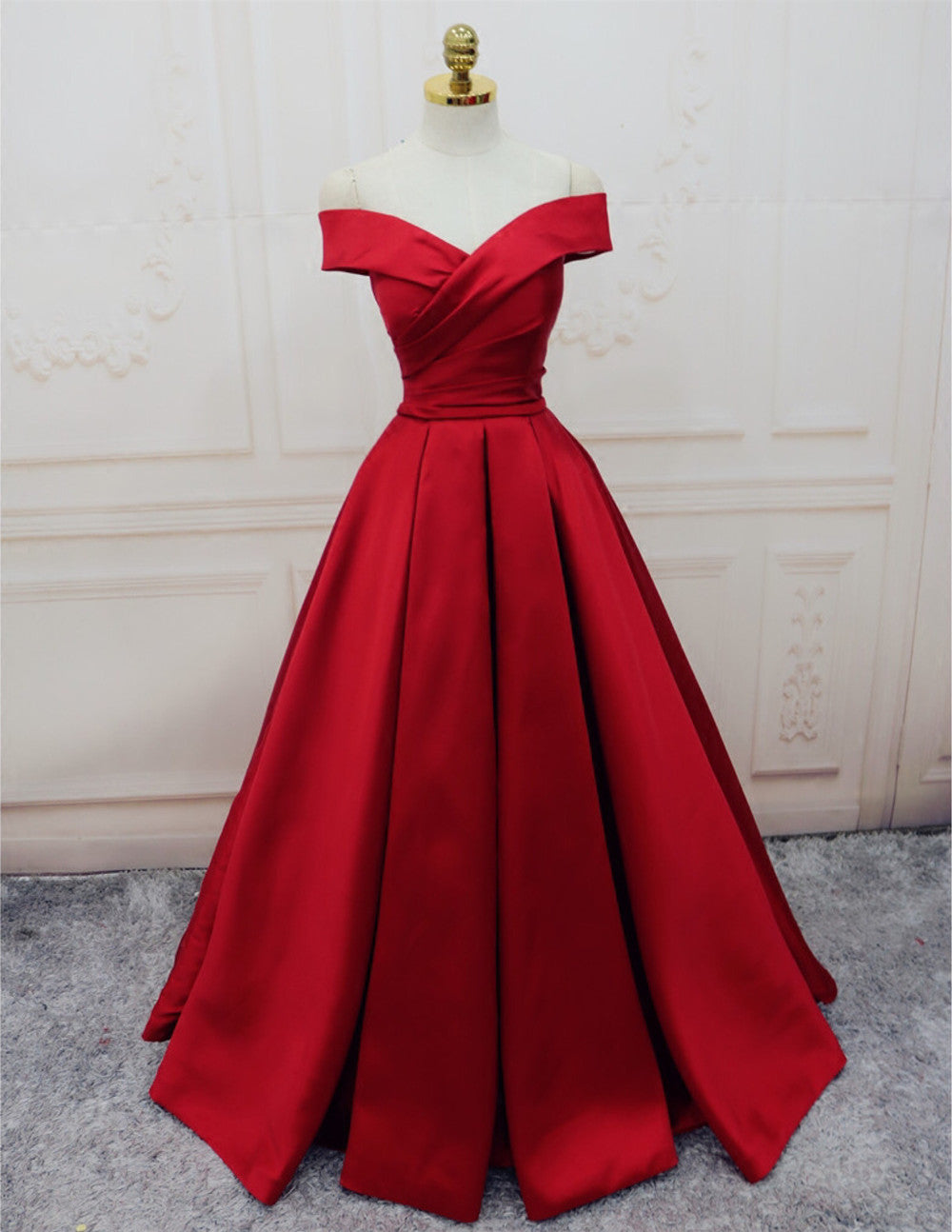 Amazing V-neck Off The Shoulder Long Satin Evening Gowns