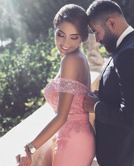 Off The Shoulder Mermaid Prom Dresses Lace Appliques