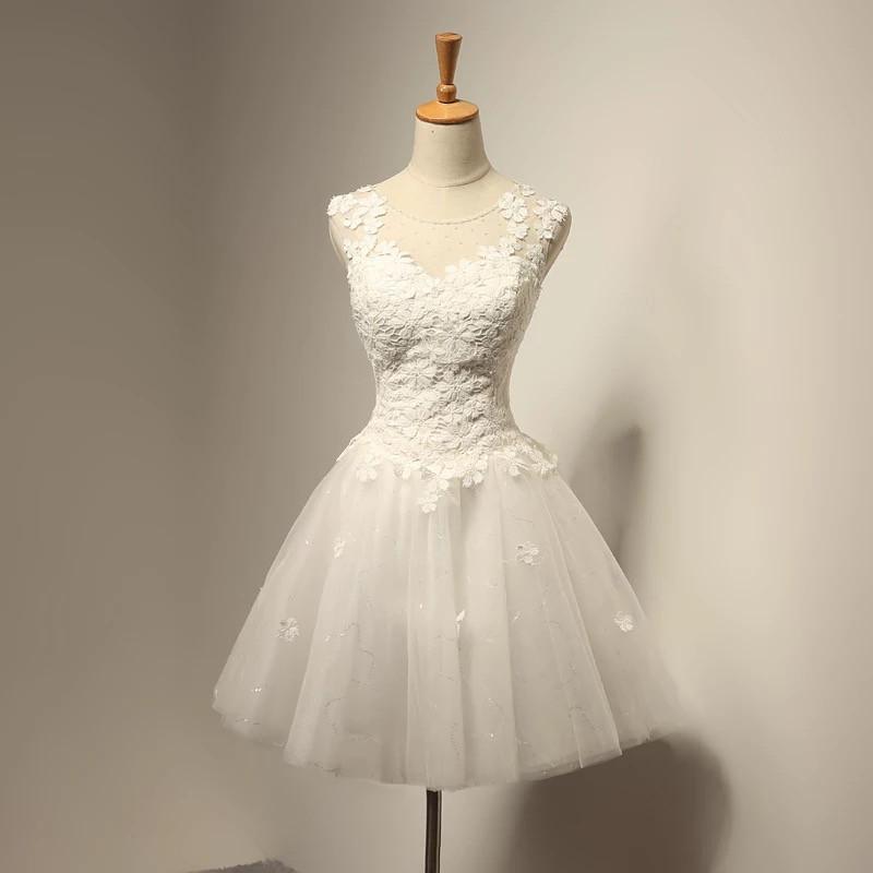 Vintage Cap Sleeves Short Tulle Lace Appliques Wedding Dresses 2017