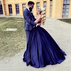 navy blue sweetheart ball gowns satin wedding dresses 2019