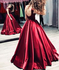Sexy Long Satin Backless Prom Dresses Ball Gowns Evening Dresses