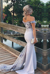 Lavender Bridesmaid Dresses Mermaid Off Shoulder Gowns Lace Flowers Applique