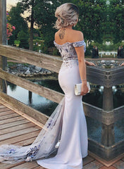 Lavender Bridesmaid Dresses Mermaid Off Shoulder Gowns Lace Flowers Applique