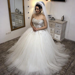 Crystal Beaded Sweetheart Tulle Wedding Dresses Ball Gowns