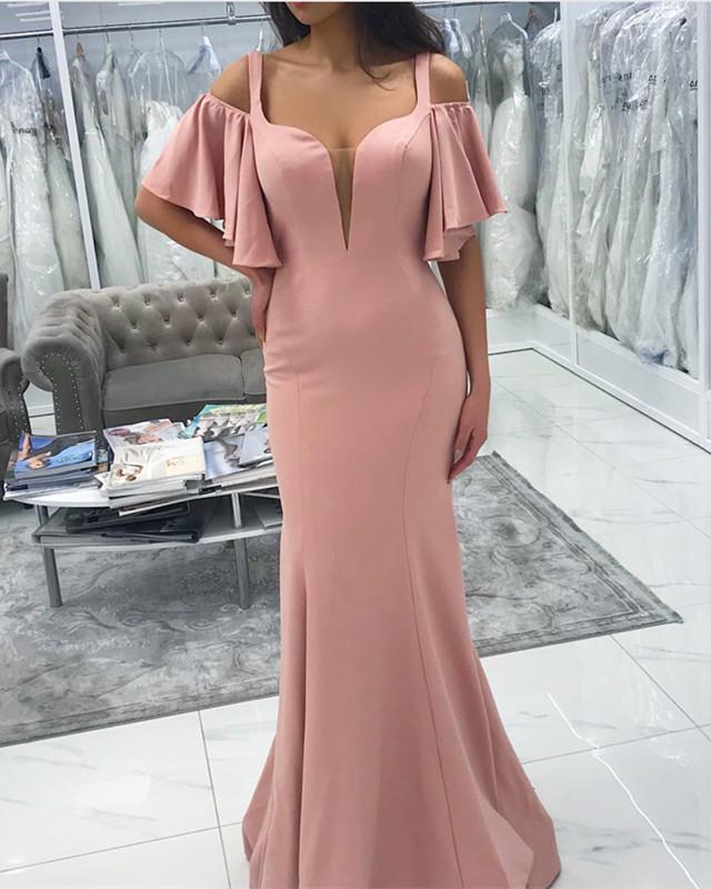 Sexy Cold Shoulders Design Long Jersey Floor Length Mermaid Bridesmaid Dresses