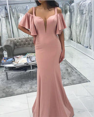 Sexy Cold Shoulders Design Long Jersey Floor Length Mermaid Bridesmaid Dresses