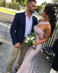One Shoulder Champagne Spandex Sheath Column Prom Dress